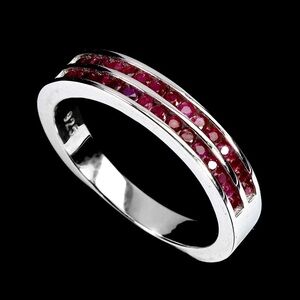Natural Myanmar Ruby Gemstone Unisex Band Ring in 925 Sterling Silver Size 7.5